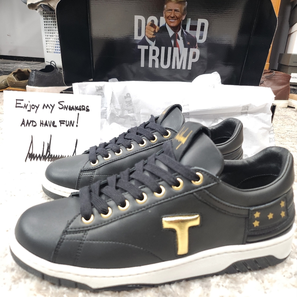 Black Sneakers with Gold Accents Never Surrender Low Top